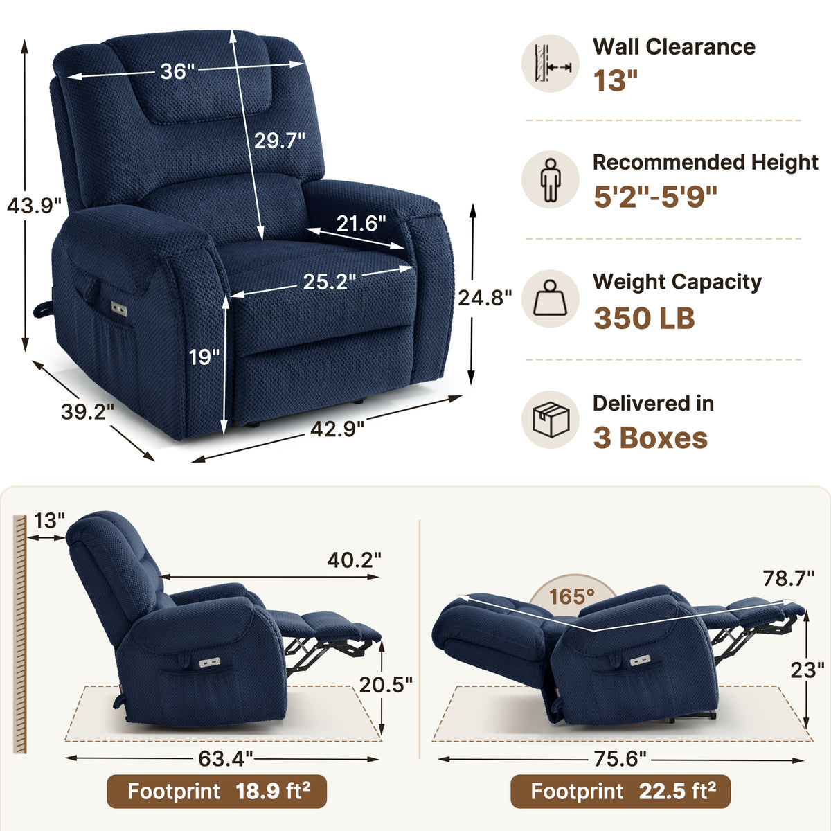 4-Motor Power Lift Recliner with Power Lumbar & Headrest R7558