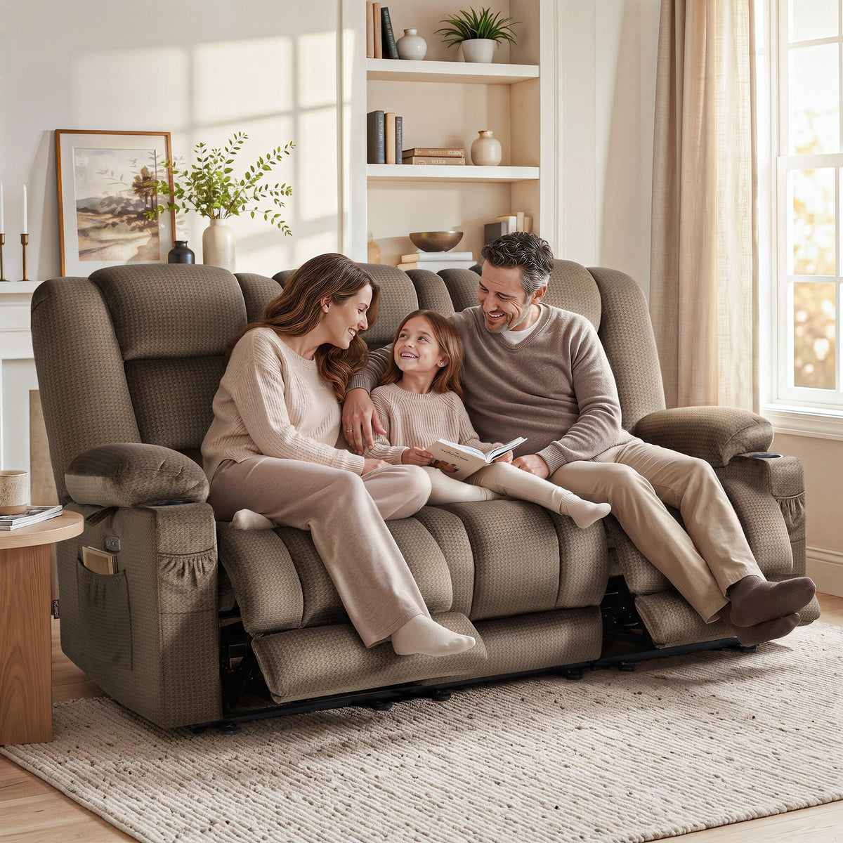 82 in 3 Seater Reclining Sofa with Heat and Massage PR648M3