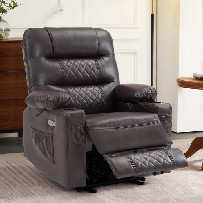 MCombo Power Recliner Chair, Electric Reclining with Heat and Massage for Adult, Cup Holder, USB Port, Extended Footrest, Faux Leather Electric Reliner Sofa Seat for Living Room, 6160-PR621  (No Lift)