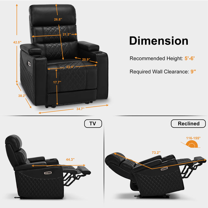 MCombo Power Recliner Chair with Adjustable Headrest for Living Room, Electric Reclining Sofa with USB & Type-C Port, Armrest Storage & LED Light HTS432