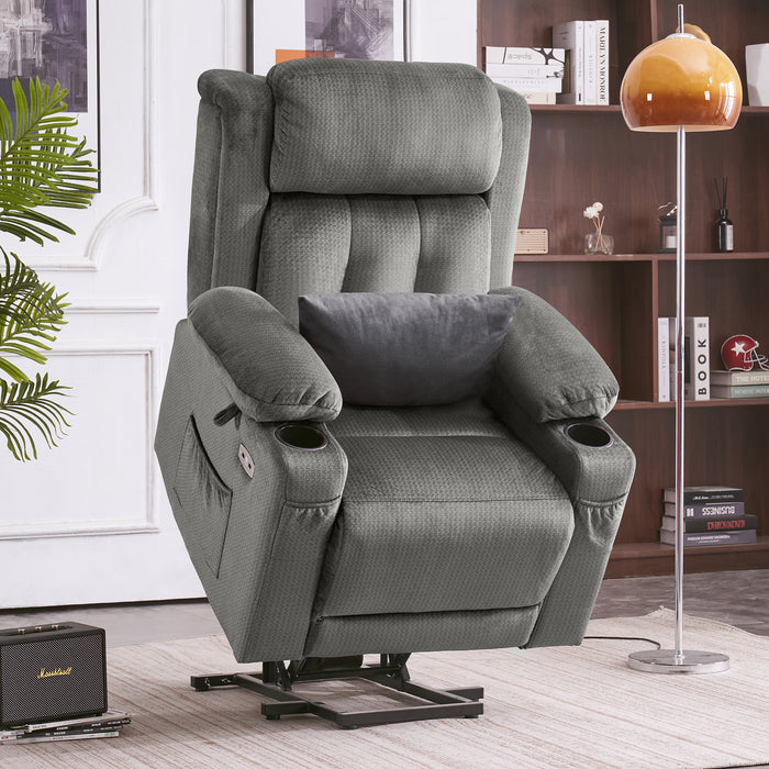 MCombo Medium Lay Flat Dual Motor Power Lift Recliner Chair Sofa with Heat and Massage, Adjustable Headrest for Elderly People, Infinite Position, Fabric 7661