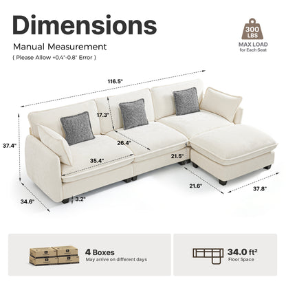 Oversize Sectional Sofa with Ottoman, Cloud Couch 0701