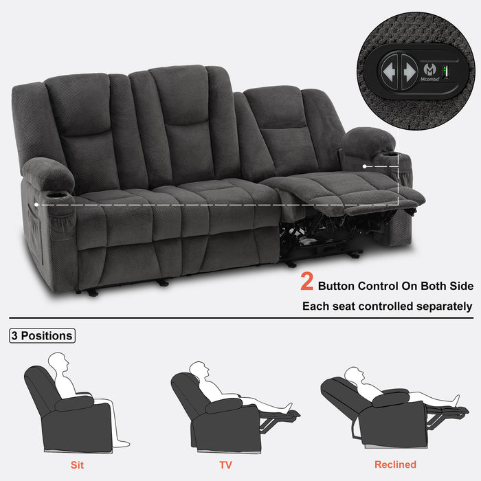 Mcombo Fabric Power Loveseat Recliner, Electric Reclining Sofa with Heat and Massage, Cup Holders, USB Charge Port for Living Room 6015/6035/6025/6045