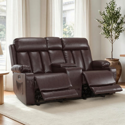 Power Reclining Loveseat with Console, Heat and Massage, Faux leather 6095