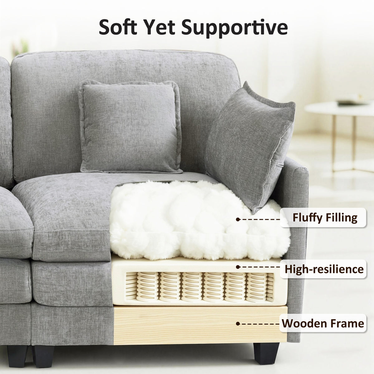 Loveseat Sofa Couch with Chaise Ottoman, L-Shaped Modular Sectional Sofa, SF068