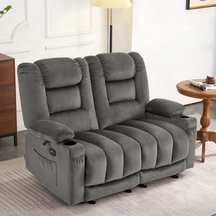 MCombo Electric Reclining Loveseat Sofa with Heat and Massage, Fabric Power Loveseat Recliner, USB Charge Port, Cup Holders for Living Room 648