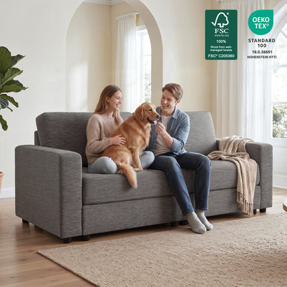 Oversized Sectional Sofa with 26" Deep Seat, Storage Ottoman, Pet-Friendly Fabric S6366