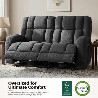 Power Reclining Loveseat with Heat and Massage, Fabric 6855