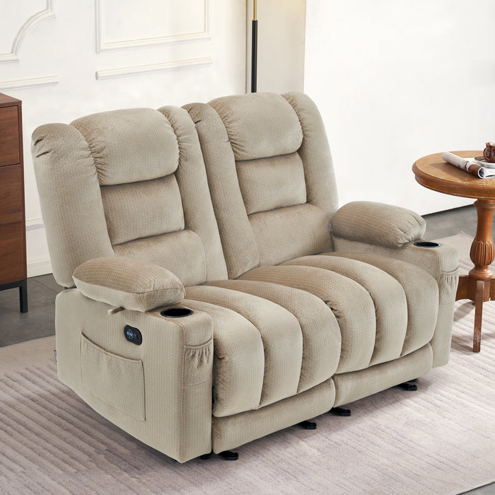 MCombo Electric Reclining Loveseat Sofa with Heat and Massage, Fabric Power Loveseat Recliner, USB Charge Port, Cup Holders for Living Room 648