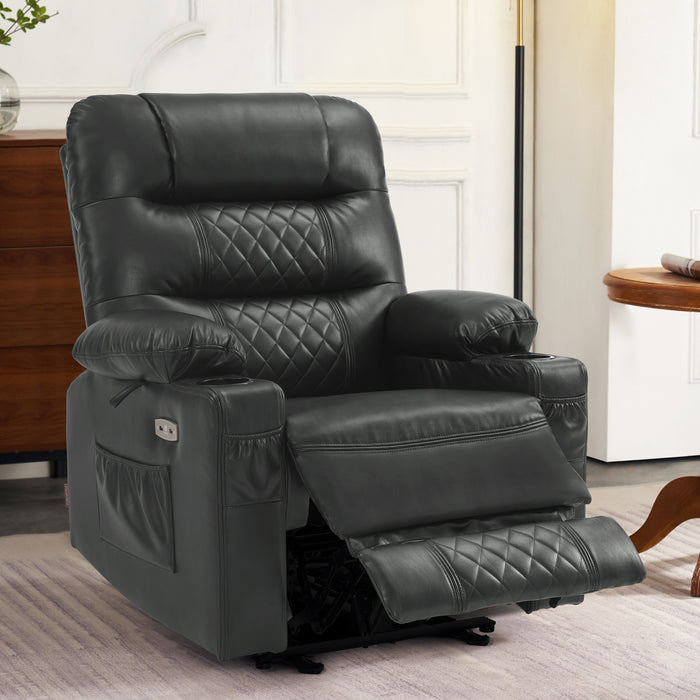 MCombo Power Recliner Chair, Electric Reclining with Heat and Massage for Adult, Cup Holder, USB Port, Extended Footrest, Faux Leather Electric Reliner Sofa Seat for Living Room, 6160-PR621  (No Lift)