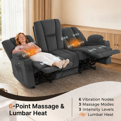 81 in 3 Seater Reclining Sofa with Heat and  Massage 6034M3