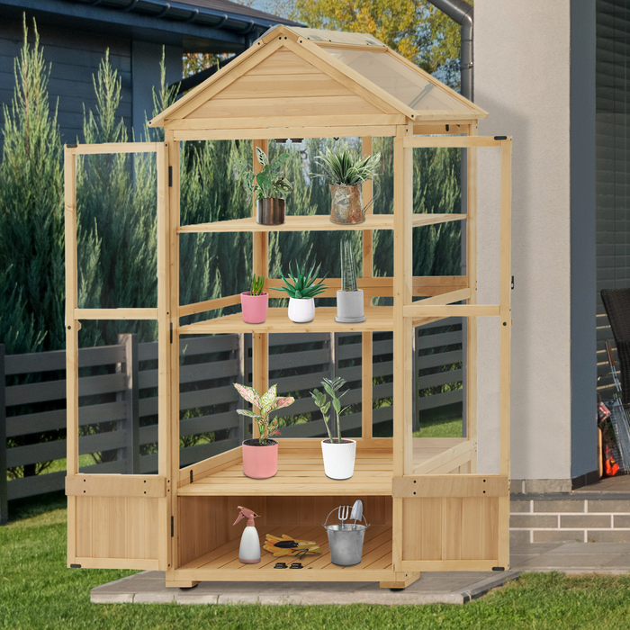 MCombo Cold Frame Greenhouse, 3 tier Wooden Greenhouse Cabinet with Adjustable Shelf, Garden Cold Frame Shed for Outdoor Indoor Use, 0847