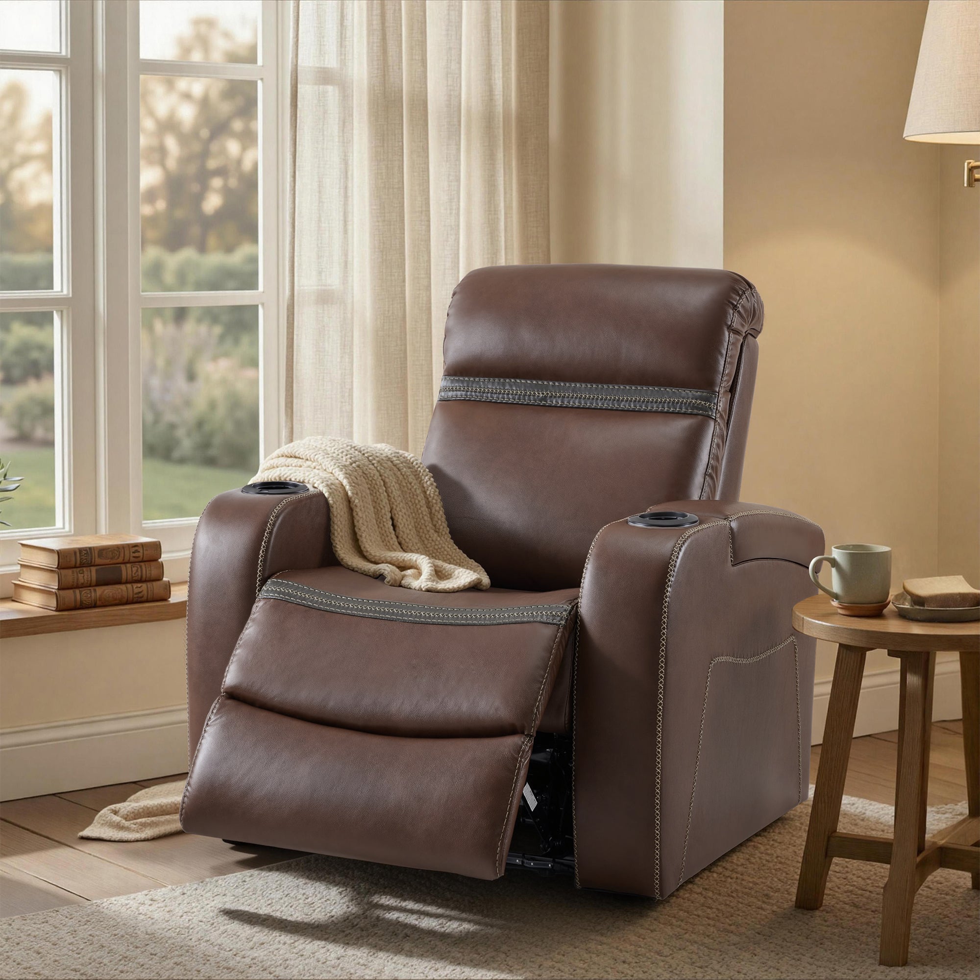 Power Recliner Chair, Home Theater Seating, Faux Leather HTS400