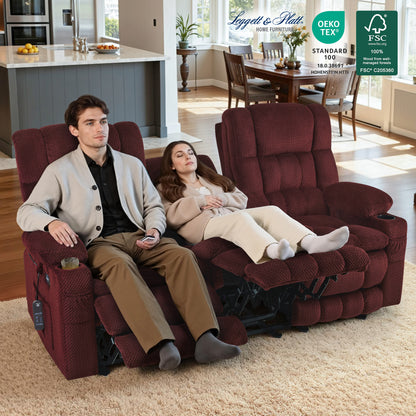 Power Reclining Loveseat with Heat and Massage, Fabric RS6314