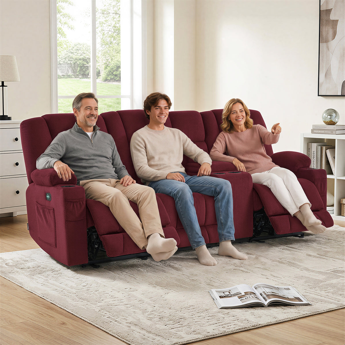 92 in 3 Seater Reclining Sofa with Storage Console 6034M4