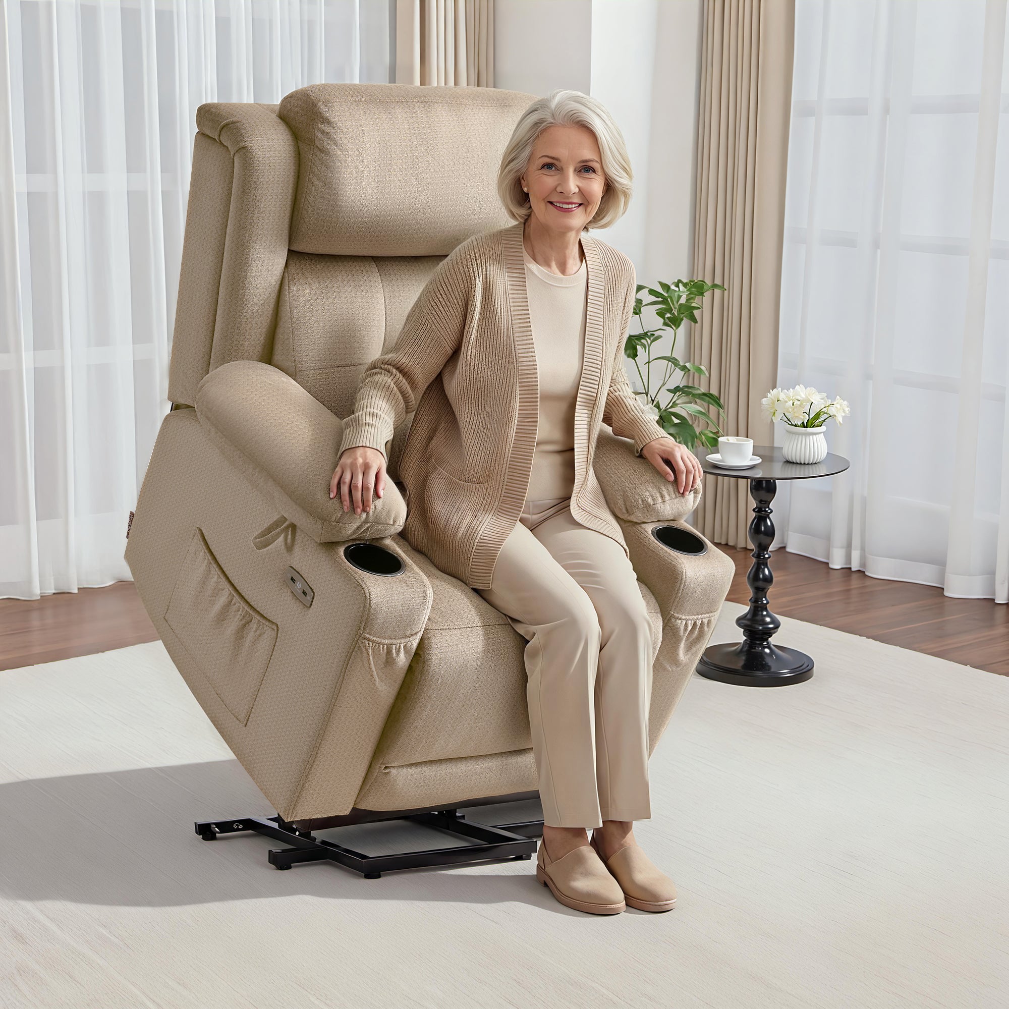 Power Lift Recliner Chair for Elderly, Triple Motor, Massage and Heat, Fabric 7661|7662|7664