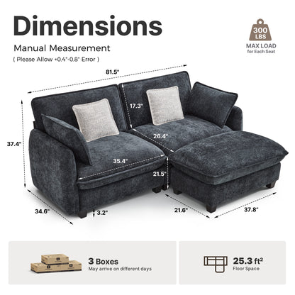Oversized Cloud Modular Sectional Sofa, FSC Certified Sectional Couches with Ottoman for Living Room S0701