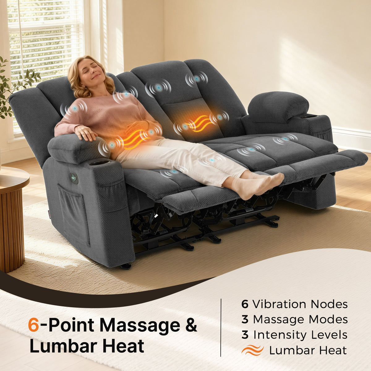58 in Reclining Loveseat Recliner with Heat & Massage 6034M1