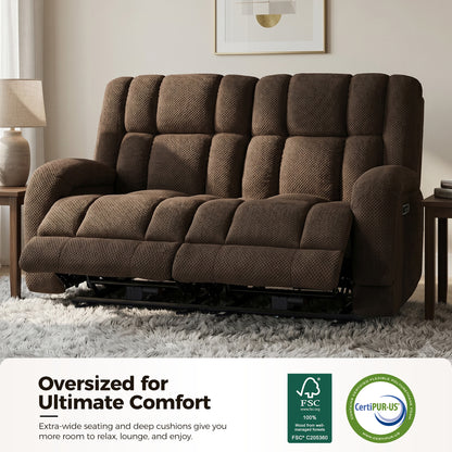 Power Reclining Loveseat with Heat and Massage, Fabric 6855