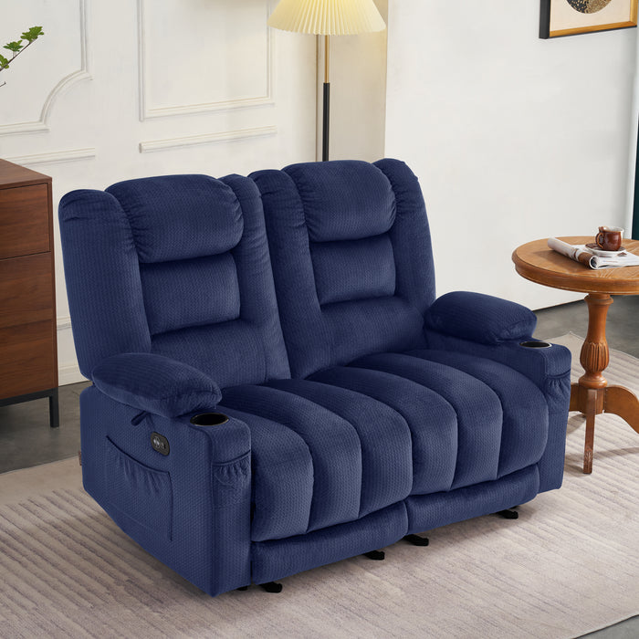 MCombo Electric Reclining Loveseat Sofa with Heat and Massage, Fabric Power Loveseat Recliner, USB Charge Port, Cup Holders for Living Room 648