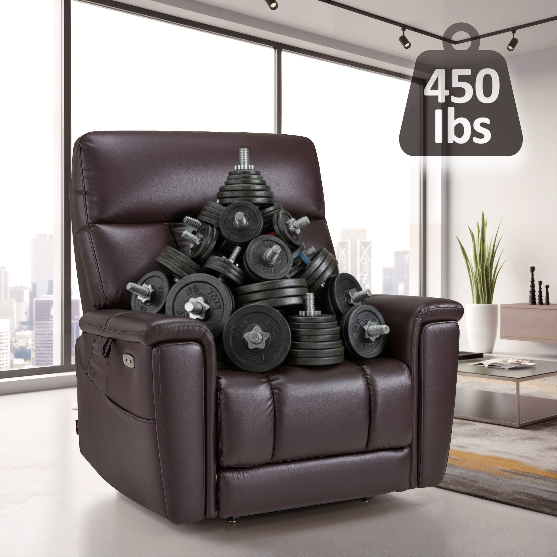 MCombo Heavy Duty Lift Chair for Elderly, Extra Wide Dual Motor Power Lift Recliner 450lbs with Hidden Cup Holders, USB Charging, Breathable Faux Leather R7777