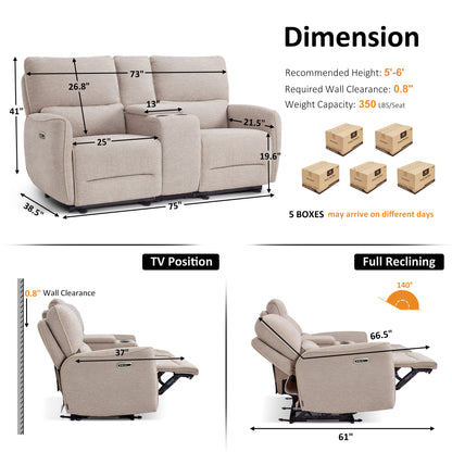 Power Reclining Loveseat with Console and Adjustable Headrest, Wall Hugger, 6926