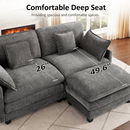 Loveseat Sofa Couch with Chaise Ottoman, L-Shaped Modular Sectional Sofa, SF068