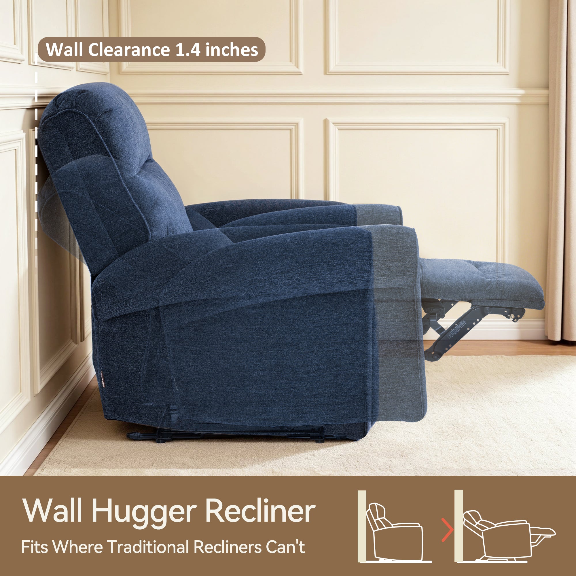 Power Wall Hugger Recliner Chair, Fabric/Faux Leather PR630 PR520