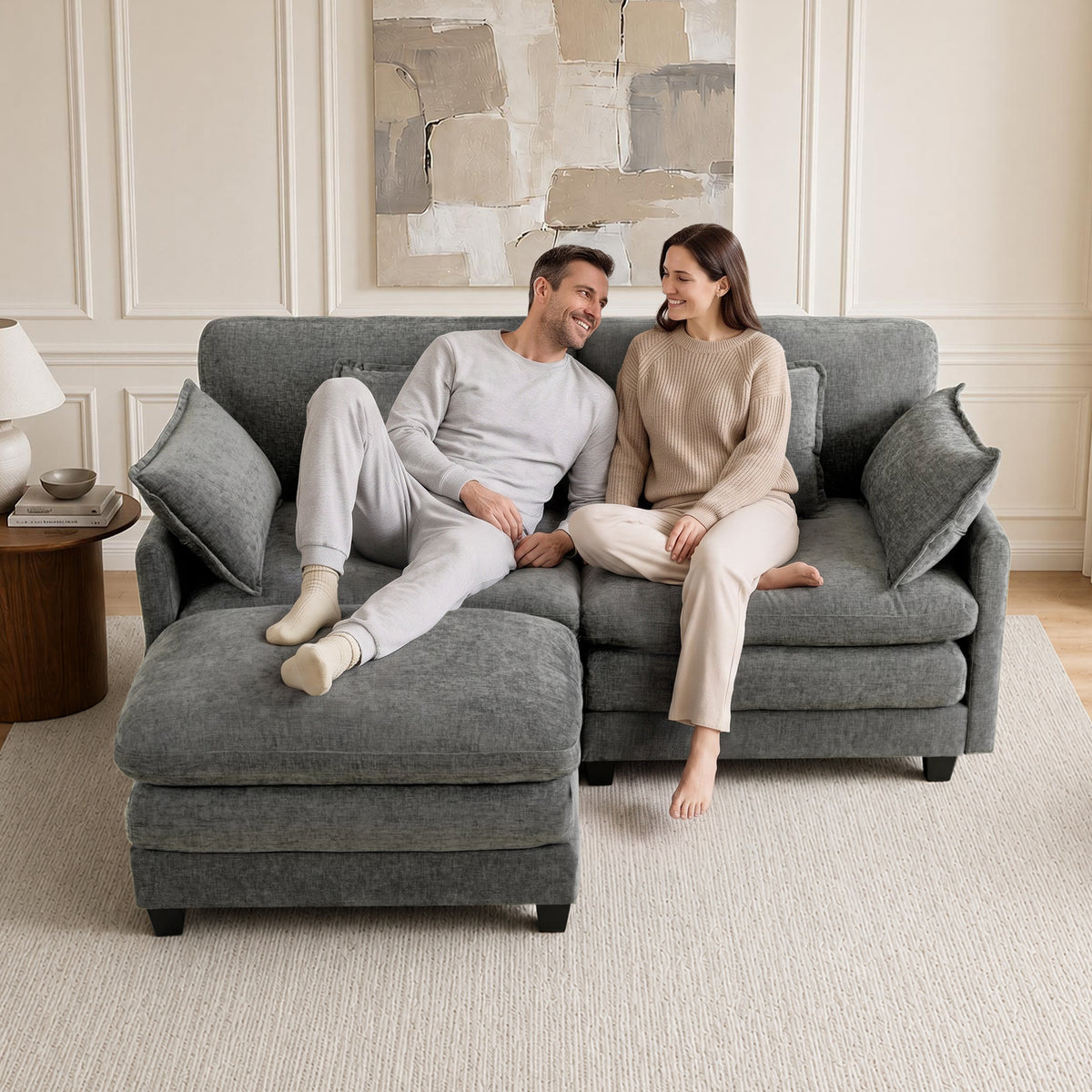 Loveseat Sofa Couch with Chaise Ottoman, L-Shaped Modular Sectional Sofa, SF068