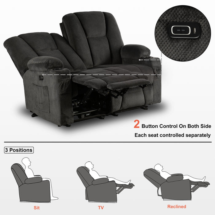 Mcombo Fabric Power Loveseat Recliner, Electric Reclining Sofa with Heat and Massage, Cup Holders, USB Charge Port for Living Room 6015/6035/6025/6045