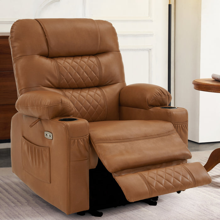 MCombo Power Recliner Chair, Electric Reclining with Heat and Massage for Adult, Cup Holder, USB Port, Extended Footrest, Faux Leather Electric Reliner Sofa Seat for Living Room, 6160-PR621  (No Lift)