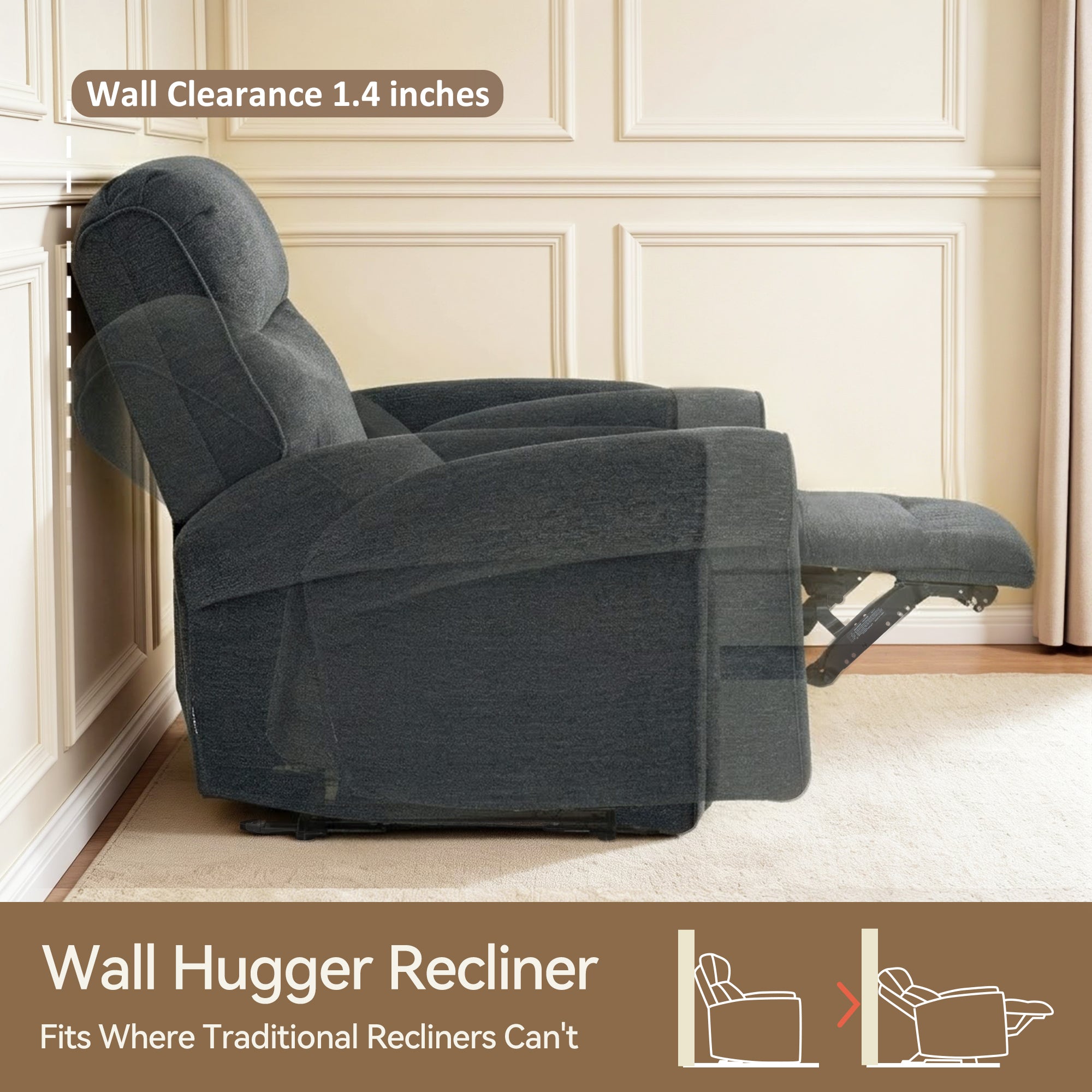 Power Wall Hugger Recliner Chair, Fabric/Faux Leather PR630 PR520