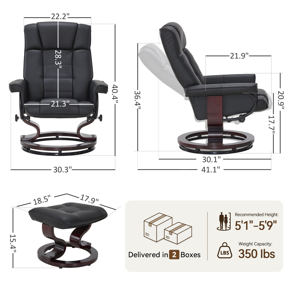 Swivel Recliner with Ottoman, Faux Leather 9019
