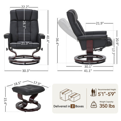 Swivel Recliner with Ottoman, Faux Leather 9019