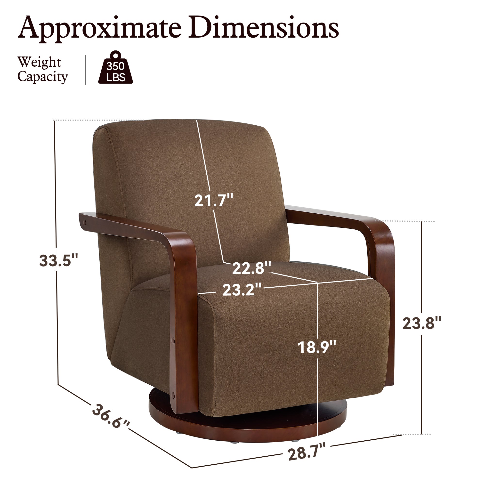 Swivel Glider Accent Chair, Wood Arm, Pet-Friendly Fabric, Classic Style for Living Room & Bedroom