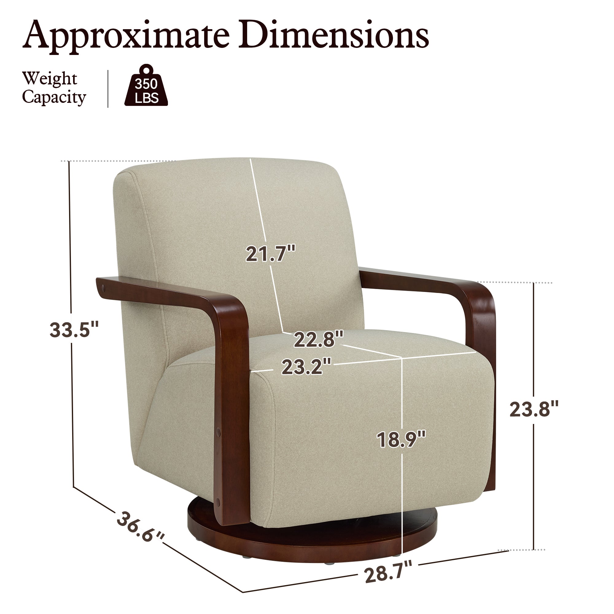 Swivel Glider Accent Chair, Wood Arm, Pet-Friendly Fabric, Classic Style for Living Room & Bedroom