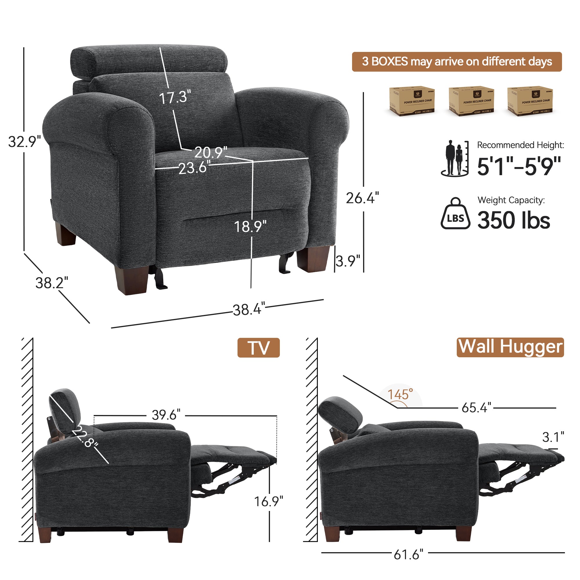 Wall Hugger Power Recliner Chair for Small Spaces, RV & Living Room HL164