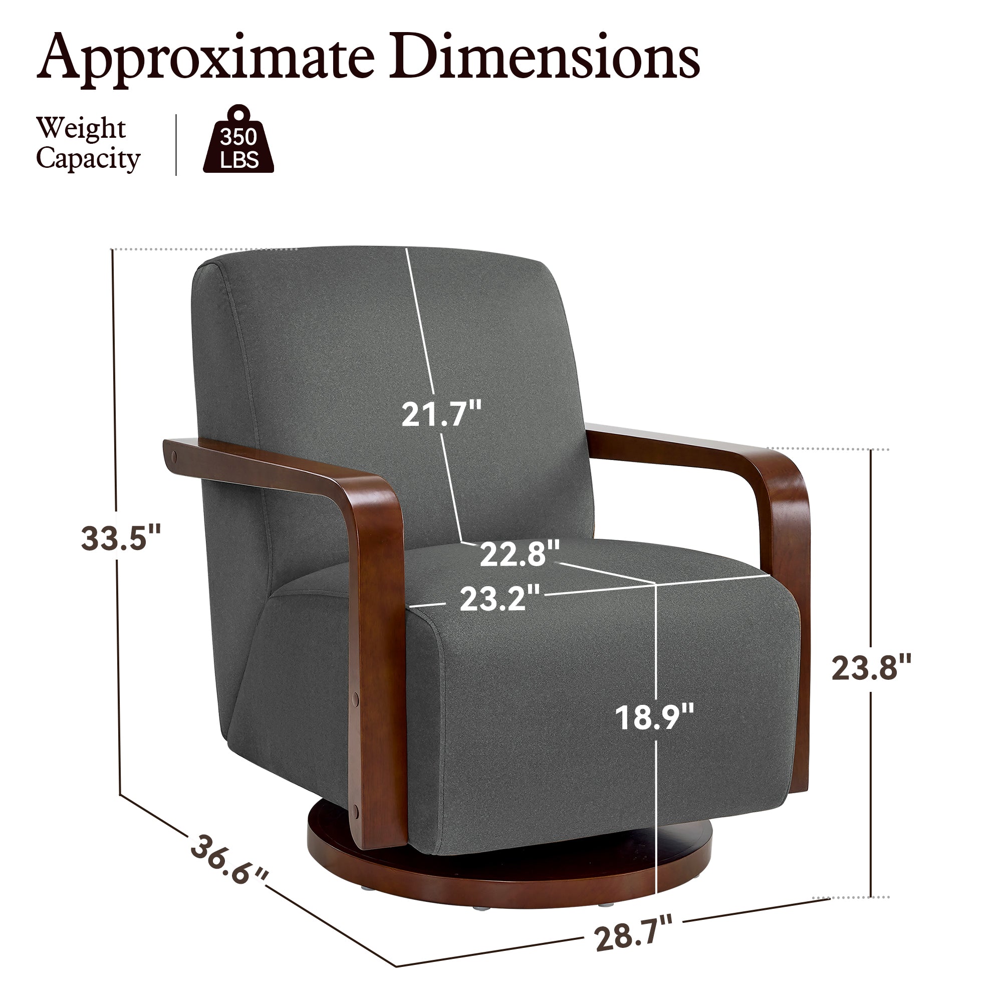 Swivel Glider Accent Chair, Wood Arm, Pet-Friendly Fabric, Classic Style for Living Room & Bedroom