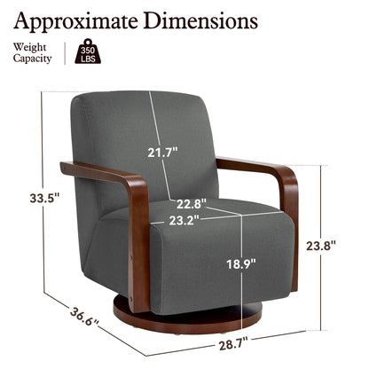 Swivel Glider Accent Chair, Wood Arm, Pet-Friendly Fabric, Classic Style for Living Room & Bedroom