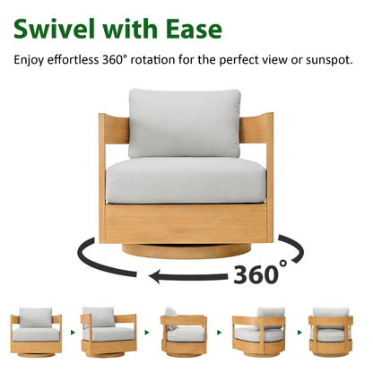 360° Swivel Patio Chair, Outdoor Rotating Armchair with 7.9" Thickened Cushions, Solid Acacia Wood Frame for Backyard, Deck, Indoor OF139