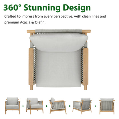 Patio Rattan Chair, Outdoor Wicker Furniture with 7.9″ Thickened Cushions and Acacia Wood Frame for Backyard, Deck, Indoor OF105