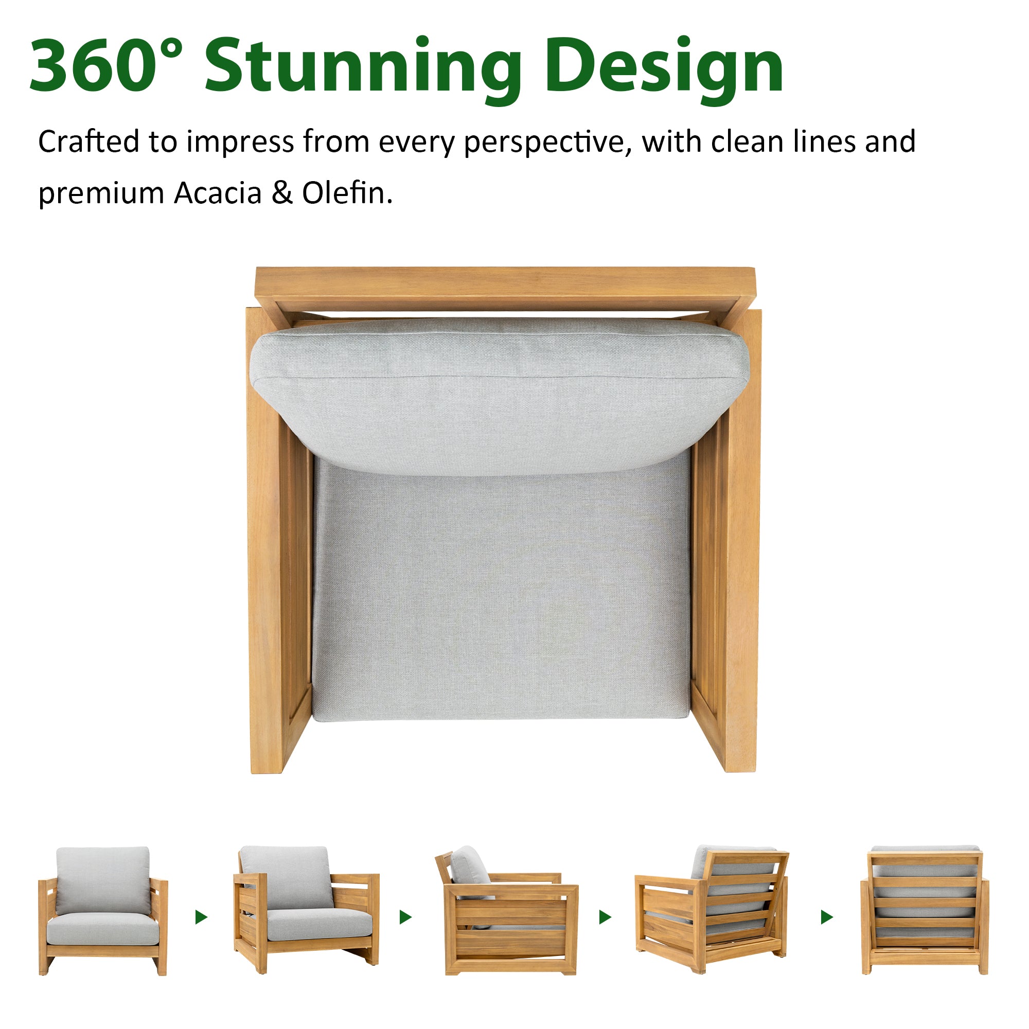 Patio Chair, Outdoor Furniture with Acacia Wood Frame, Olefin Fabric, and Removable Cushions for Backyard, Deck, Indoor OF124