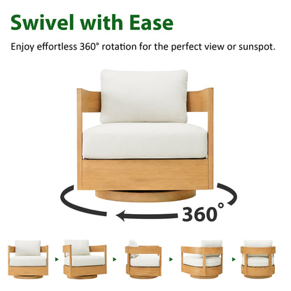 360° Swivel Patio Chair, Outdoor Rotating Armchair with 7.9" Thickened Cushions, Solid Acacia Wood Frame for Backyard, Deck, Indoor OF139