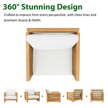 Patio Chair, Outdoor Furniture with Acacia Wood Frame, Olefin Fabric, and Removable Cushions for Backyard, Deck, Indoor OF124