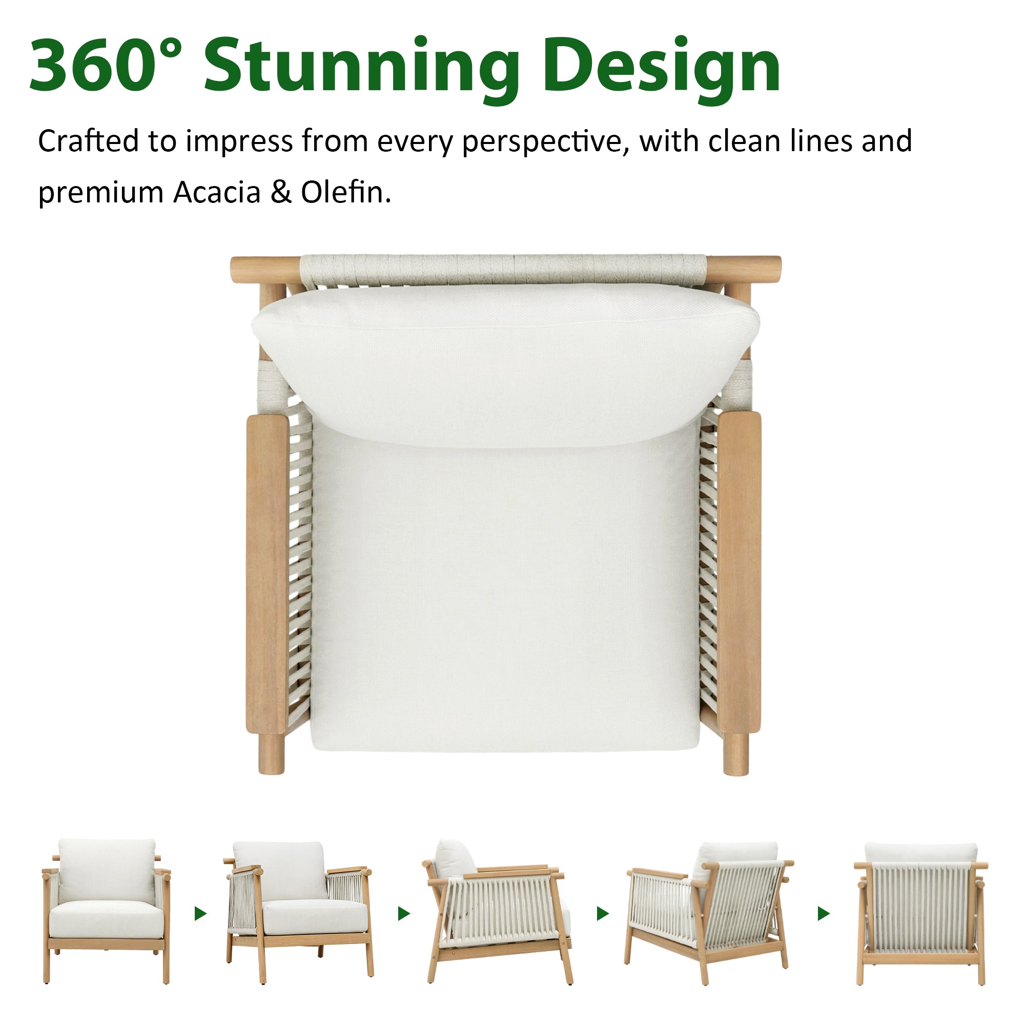 Patio Rattan Chair, Outdoor Wicker Furniture with 7.9″ Thickened Cushions and Acacia Wood Frame for Backyard, Deck, Indoor OF105