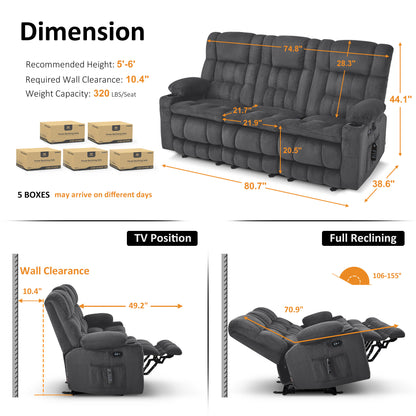 Power Reclining Loveseat with Heat and Massage, Fabric RS6314