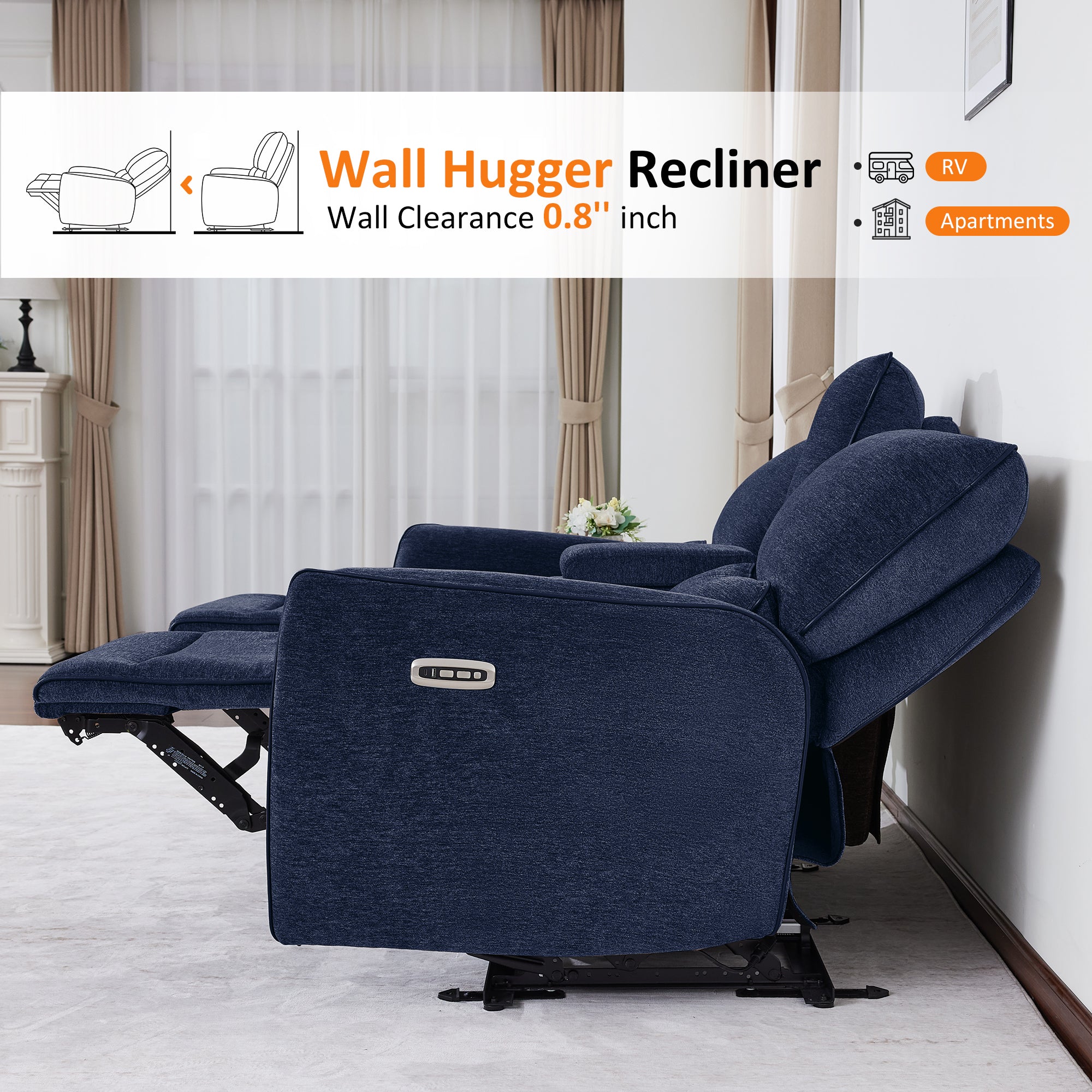 Power Reclining Loveseat with Console and Adjustable Headrest, Wall Hugger, 6926