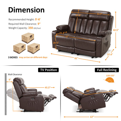 61 in Power Reclining Loveseat with Heat and Massage 6075