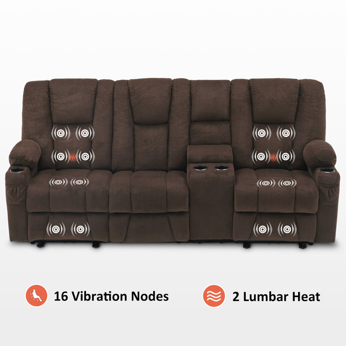 Mcombo Fabric Power Loveseat Recliner, Electric Reclining Sofa with Heat and Massage, Cup Holders, USB Charge Port for Living Room 6015/6035/6025/6045