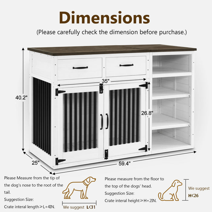 MCombo Wooden Dog Crate Furniture, Indoor Dog Kennel Pet House Storage Cabinet, Solid Wood Dog Cage End Table with Adjustable Shelf for Medium Dogs, 1775